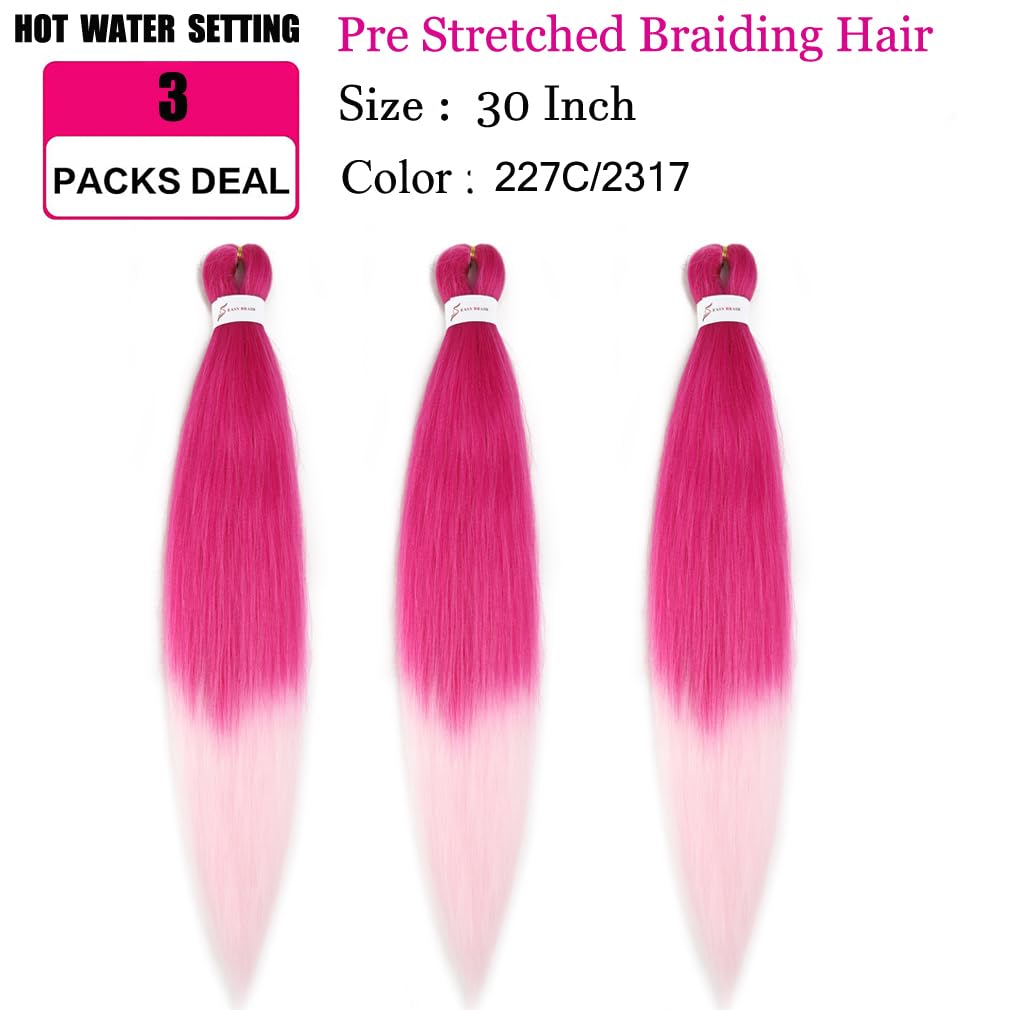 Pre Stretched Braiding Hair Extensions 30 Inch 3 Packs Long Professional Crochet Twist Braids Hair Synthetic Box Braiding Hair Hot Water Setting Soft Yaki Texture(30 Inch,227C/Light Pink)