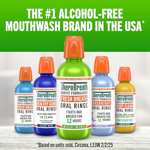 TheraBreath Fresh Breath Mouthwash 33.8 Fl Oz - Mild Mint, Alcohol-Free, ADA Accepted