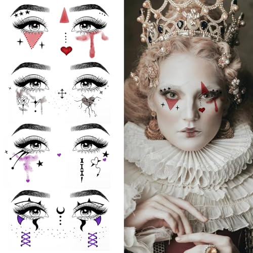 15 Pcs Horror Halloween Face Makeup Tattoos Stickers Clown Demon Spider Web Ghost Vampire Eyeshadow Temporary Stickers Scary Fake Blush Freckles Face Tattoos for Day of Dead Carnival Party Decoration
