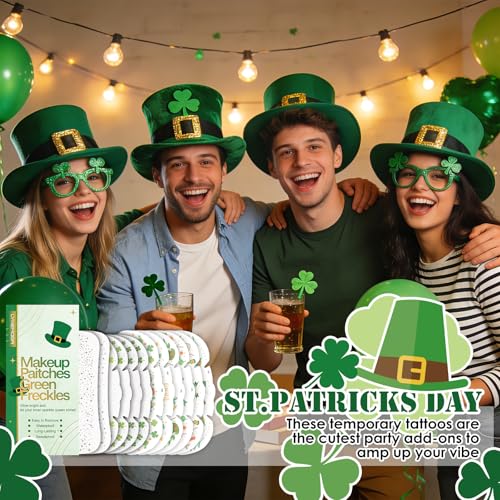 Green Glitter Face Tattoos, 12-Piece St. Patrick's Day Waterproof Stickers