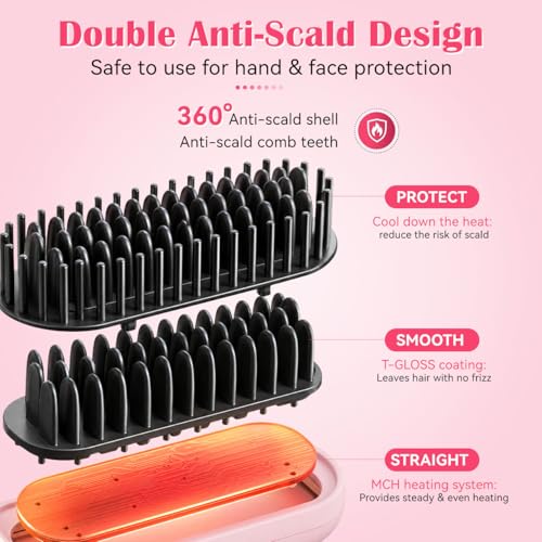 Hatteker Cordless Hair Straightener Brush – 30s Fast Heating, Ionic