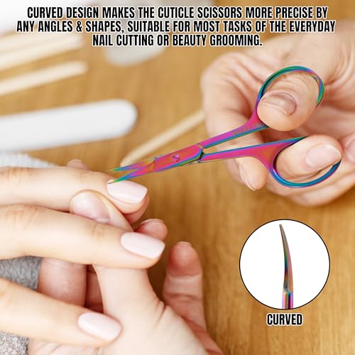 Cuticle Scissors, Eyebrow False Eyelashes Mustache Facial Nose Ear Hair Grooming Multi-Purpose Beauty Scissors, Small Manicure Pedicure Curved Extra Sharp Fine Blades Professional Shears for Men Women