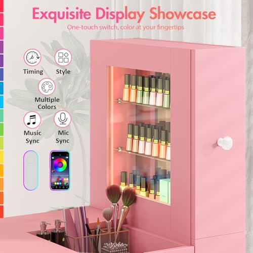 Nail Manicure Table with LED Display & Dust Collector - Pink