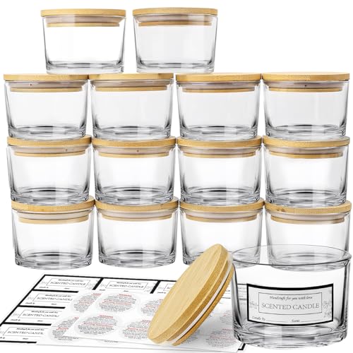 CONNOO 15 Pack 4oz Clear Glass Candle Jars with Bamboo Lids