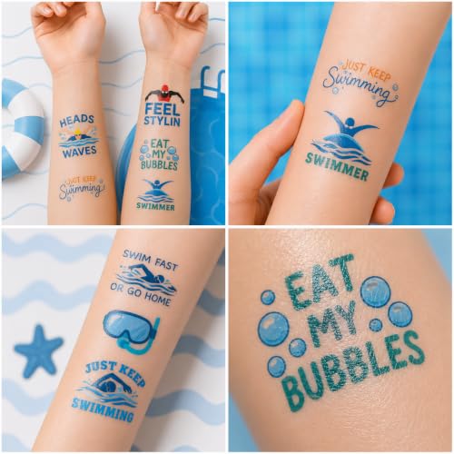 96PCS Swim Team Temporary Tattoos for Kids - 8 Sheets
