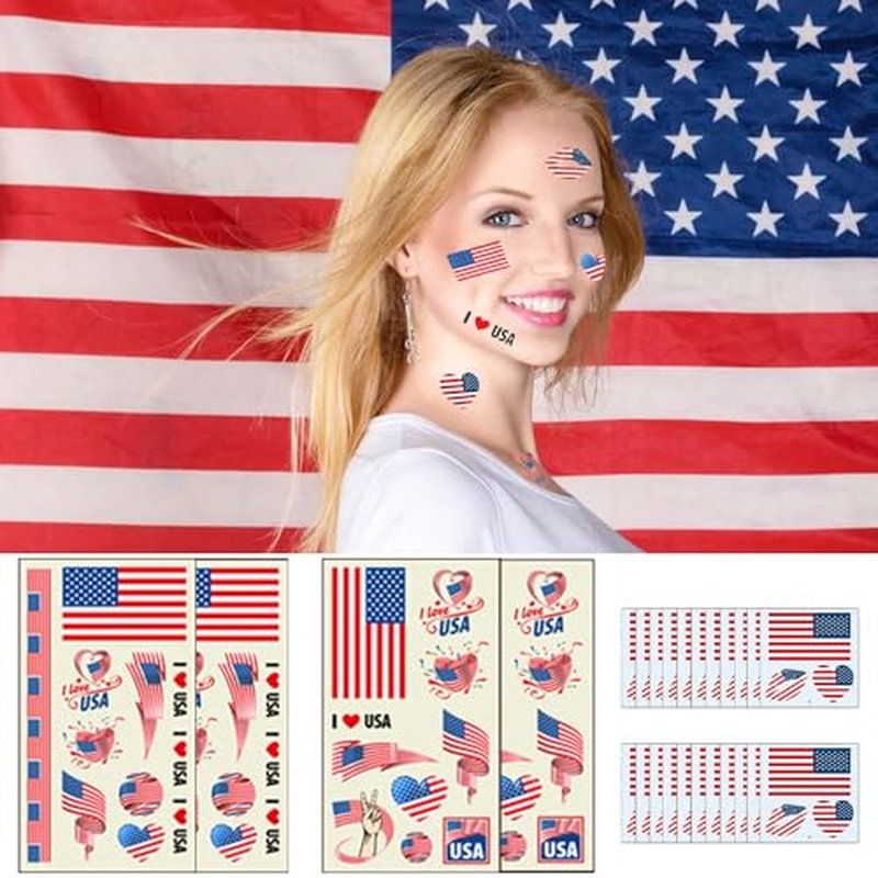 24 Sheet American Flag Temporary Tattoos USA Patriotic Stickers
