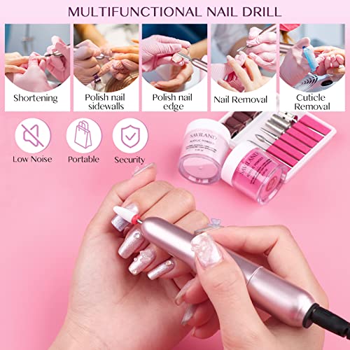 SAVILAND Acrylic Nail Kit with Drill: 3 Colors Acrylic Powder, Nail Liquid, 20,000 RPM Electric Nail File, Brushes & All Essential Tools, Nail Kit for Beginners with Everything for DIY Extension