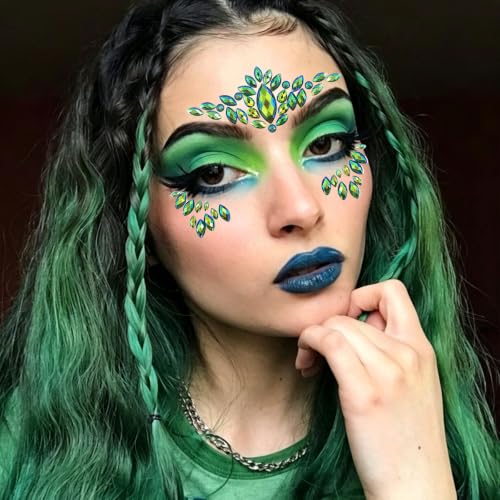 Green Face Gems Rhinestone Stickers - Festival Party Makeup