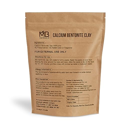 MB Herbals Calcium Bentonite Clay Powder 8 oz | 227G / 0.5 LB | Bentonite Clay | Fragrance Free | Detox Clay | Soap Making | Suitable for Oily Skin