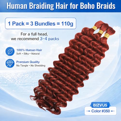 Boho Braiding Hair 110g Deep Wave Human Hair 3 Bundles #350