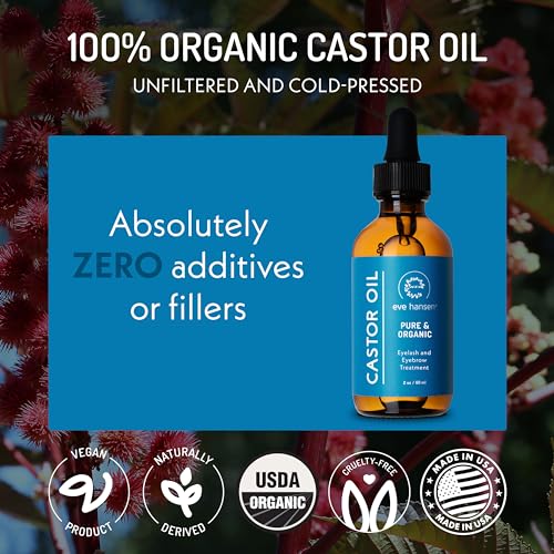 Eve Hansen Organic Castor Oil | Pure 2oz Carrier Oil for Hair, Skin, Eyelashes & Eyebrows