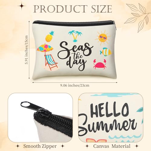 Kacctyen 16 Pcs Beach Makeup Bag Summer Cosmetic Bag Bulk with Zipper Portable Beach Essentials Kit Survival Kit Travel Make up Pouch Storage Pouch for Women Large Capacity Gift Travel(Summer)