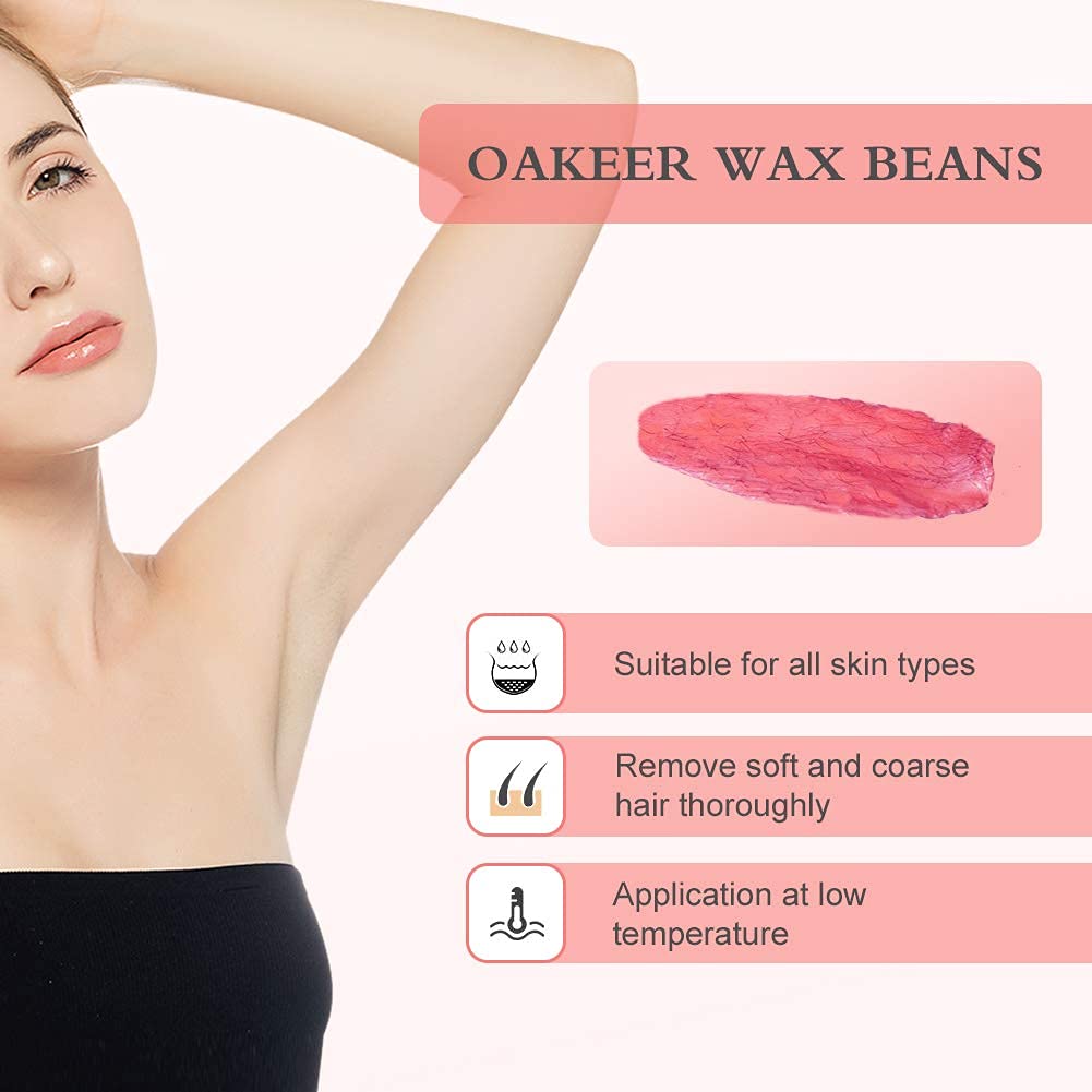 Oakeer 1.1 lb Hard Wax Beans Hair Removal Wax at Home Waxing Hair Removal Wax Beads 5 Bags(Rose）