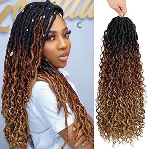 Goddess Locs Crochet Hair 7 Packs Crochet Hair for Black Women Ombre Pre-looped Faux Locs With Curly Ends Synthetic Hair Extension 12 Inch (1B/30/27#)