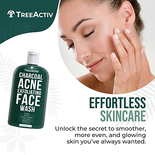 TreeActiv Acne Charcoal Face Wash 3.4 oz, Exfoliating Daily Honey & Sulfur Acne Cleanser Face Soap, Deep Cleansing Moisturizing Face Wash for Women and Men