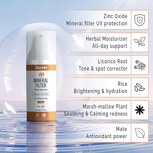 Aliye¡¯s Tinted Organic Sunscreen SPF 50+ | Ecocert Cosmos Certified | 100% Mineral & Vegan Sun Protection | Safe for Sensitive Skin | 50ml (Medium)