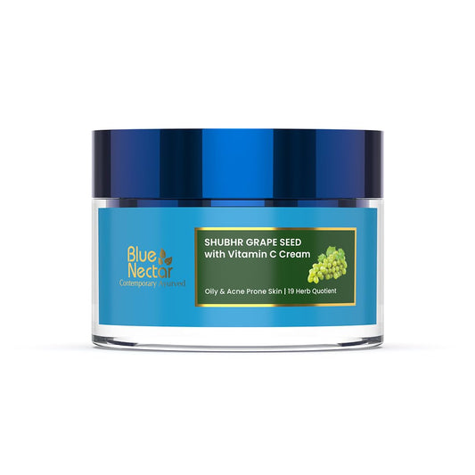 Blue Nectar Vitamin C Face Moisturizer for Oily & Acne Prone Skin with Grapeseed | Oil-Free | Plant Based Vit C Cream for Women (19 herbs, 1.76 fl oz)