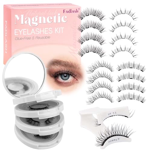 FADLASH Magnetic Eyelashes with Applicator 4 Pairs Magnetic Lashes Reusable Magnetic Eye Lashes Kit Natural Look False Eyelashes (B1+KS01+MC+K8)