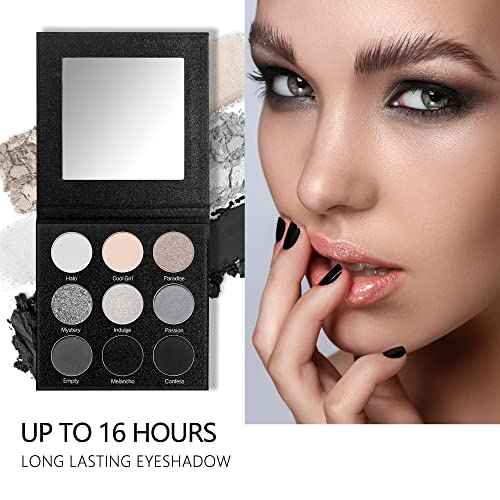 Black Grey Smokey Eyeshadow Palette Matte Black White Gray Silver Smoky Eye Shadow 9 Colors Eyeshadows Eye Makeup For Goth Look -9Black