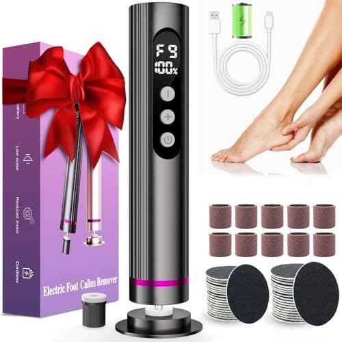 Dermave Electric Foot Callus Remover Cordless, 2 in 1 Wireless Electric Foot File, Adjustable 9 Speed Rechargeable Pedicure Foot Filer Tool w/Sandpaper Discs & Nail Drill Bits, Digital Display (Gray)