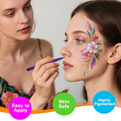 Drawdart 26 Pack Face Painting Markers - Non-Toxic, Water Resistant Colors