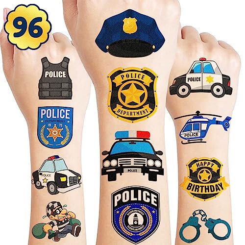 96 Pc Police Officer Temporary Tattoos for Kids