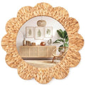 24 Inch Boho Wall Mirror Handwoven Water Hyacinth Scalloped