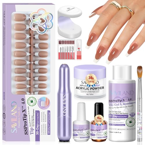SAVILAND Acrylic Nail Kit Professional: Keratin Acrylic Powder Nail Primer Nail Drill Kit and Press ons, Nail Art Kit with Everything Manicure Tools Salon At Home Christmas Gift for Women