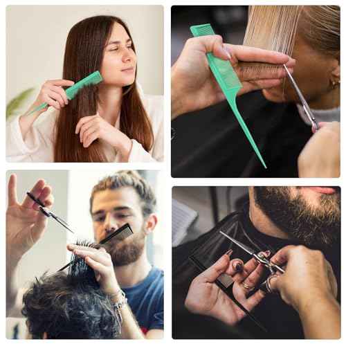 4Pcs Rat Tail Combs for Women - Fine Tooth Anti-Static Carbon Fiber Parting & Styling Combs (Green, Black) (Black and Green)