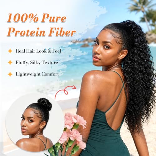 18" Drawstring Ponytail Extension Black Curly Synthetic Hair