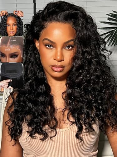 KLAIYI Water Wave 18in 13x4 Lace Frontal Glueless Wig with Baby Hair, 100% Human Hair, Pre Plucked, 30S Ready to Wear