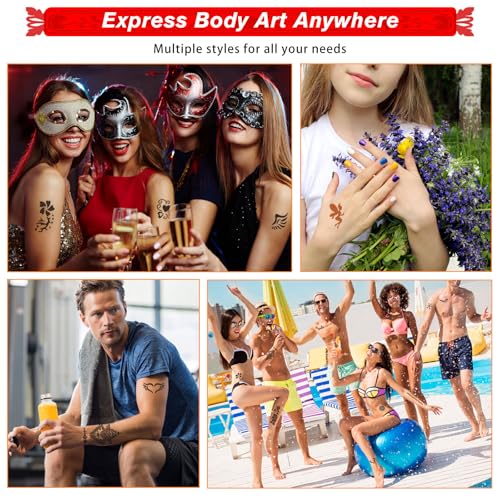 Temporary Tattoo Kit with 4 Inks & 77 Stencils - Safe & Easy DIY Body Art