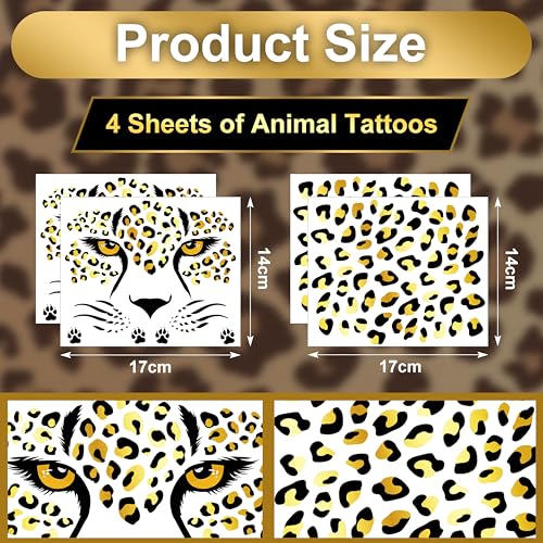 Leopard Print Temporary Face Tattoos with Glitter - Halloween Party