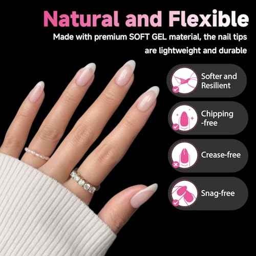 UNA GELLA 504Pcs Medium Pointed Almond Nail Tips, Pre-shape Almond Gel Nail Tips Half Matte Full Cover Acrylic Clear Press on Fake Nails Tips for Nail Extension Nail Art DIY Salon 12 Sizes