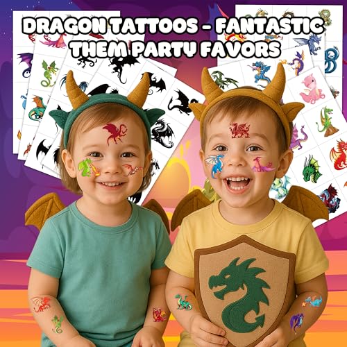 96PCS Dragon Temporary Tattoos Stickers for Kids