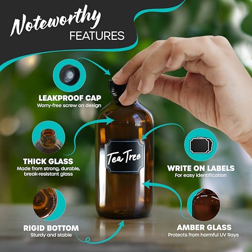 Nevlers Amber Glass Bottles 8 Oz - Vanilla Extract Bottles Bundle, 12 Pack