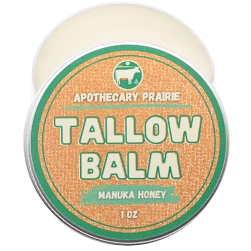 Tallow Balm with Manuka Honey, Organic Beeswax, Shea Butter, Jojoba Oil and Vitamin E - Moisturizing Lips, Face & Body - 1oz