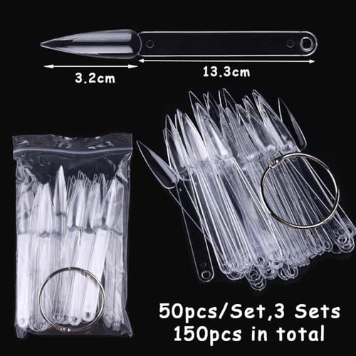 150 Pcs Nail Swatch Sticks with Ring - Stiletto Tips