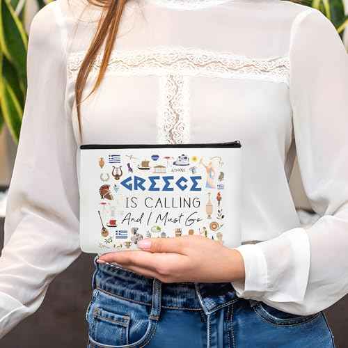 Greece Makeup Bag Gift - Greece Travel Essentials Funny Travel Toiletry Makeup Organizer Zipper Pouch Cosmetic Bag