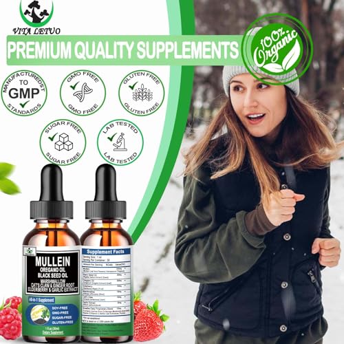Organic Mullein Drops with Oregano & Black Seed Oil - 16-in-1 Respiratory Support