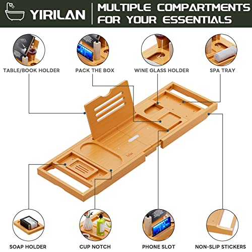 Expandable Bamboo Bathtub Tray Caddy with Wine Holder