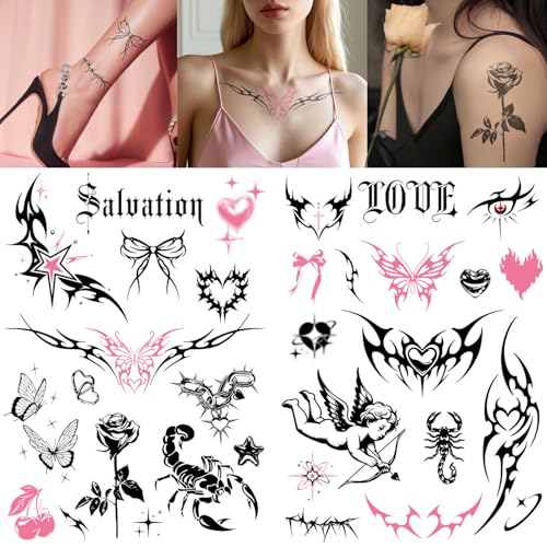 Y2K Temporary Tattoos for Women - 30+ Waterproof Designs