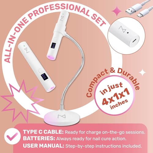 M - GlamCure GO Nail Flash Cure Lamp with Focus Beam Technology, Touch Screen - LED & UV Nail Light - Curing Lamp for Gel Nails, Acrylic, Builder - Portable & Adjustable (Pink)