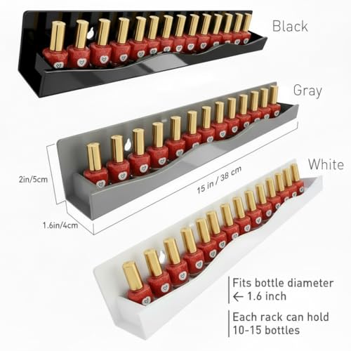 YMVV 3 Colors Nail Polish Wall Mounted Shelf,15 Inch White Gray Black Nail Polish Floating Shelves for 66-90 Bottles Multi-Purpose,Ideal Gift, Great Display for Salons Retailers,6 Pack