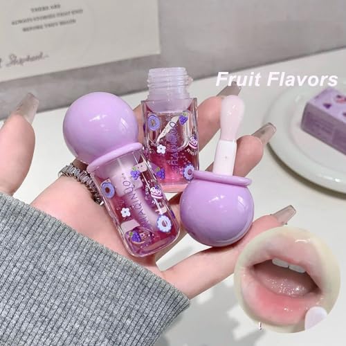 4 Pcs Hydrating Lip Gloss Oil Set, Fruit Flavored Lip Gloss Set Shiny Lip Oil, Cute Lip Jelly for Women, Party Gift, Non-toxic Make-up