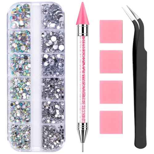 3000PCS Rhinestones with Rhinestone Picker Tool and Tweezer, Wax Pencil for Rhinestones, Gem Picker Pen Diamond Jewel Applicator, Rhinestone Tools for Bedazzling DIY Nail Art