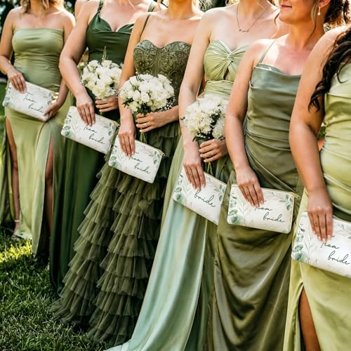 7 Pcs Team Bride Makeup Bags - Sage Green Canvas with Golden Zippers