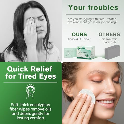 Eyelid and Lash Cleansing Wipes ? Hypoallergenic Tea Tree Oil Eye Wipes for Dry Eyes, Blepharitis & Sensitive Skin ? Pre-Moistened, Individually Wrapped Pads for Daily Eye Care ? 60 Count