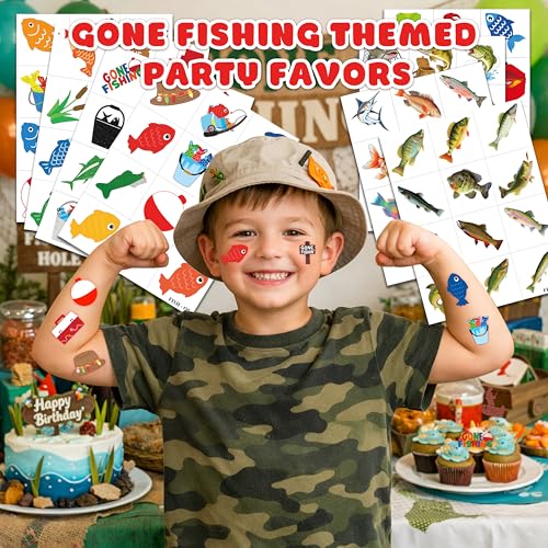 96 PCS Gone Fishing Temporary Tattoos for Kids