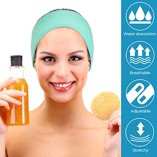 Whaline 3Pcs Spa Facial Headbands Set - Adjustable Terry Cloth Hair Wraps in Blue, Green, Yellow